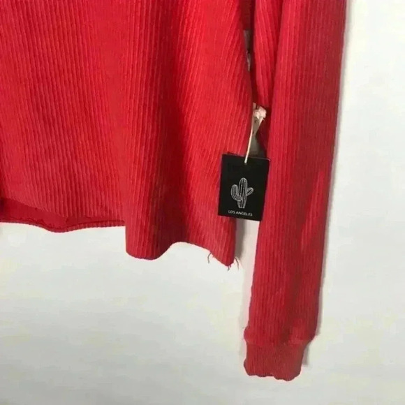 Cactus + Pearl Red Distress Crop Sweater Large - Picture 5 of 6